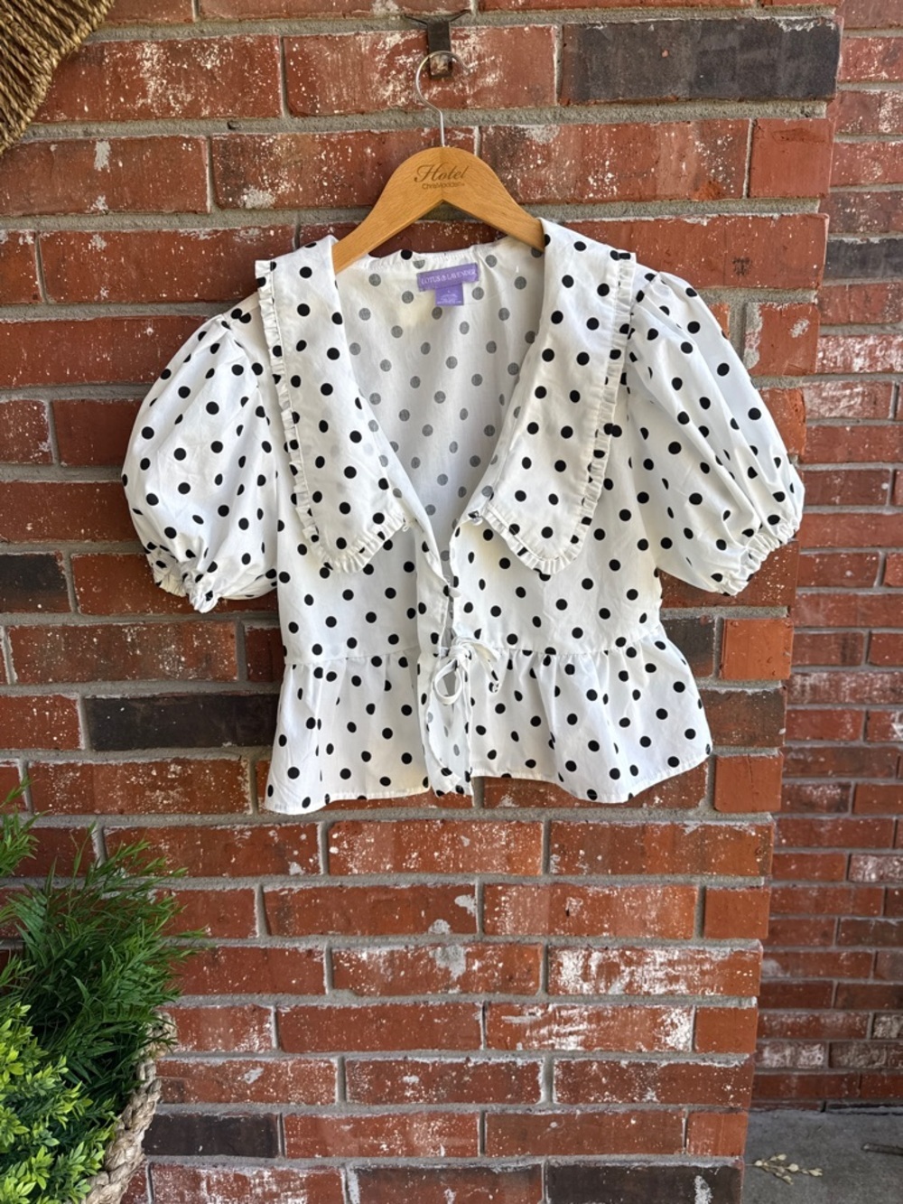 Brand New Polka Dot Puff Sleeve Tie Front